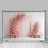 Aperturee Aperturee Modern Pink Arch Panels Photography Backdrop Romantic Rose Flower Garland Minimalist Bridal Shower Photo Prop